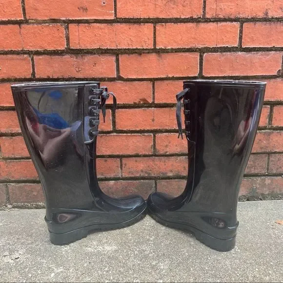See by Chloe Black Chunky Lug Sole Rubber Rain Boots Sz 39 - Picture 4 of 9